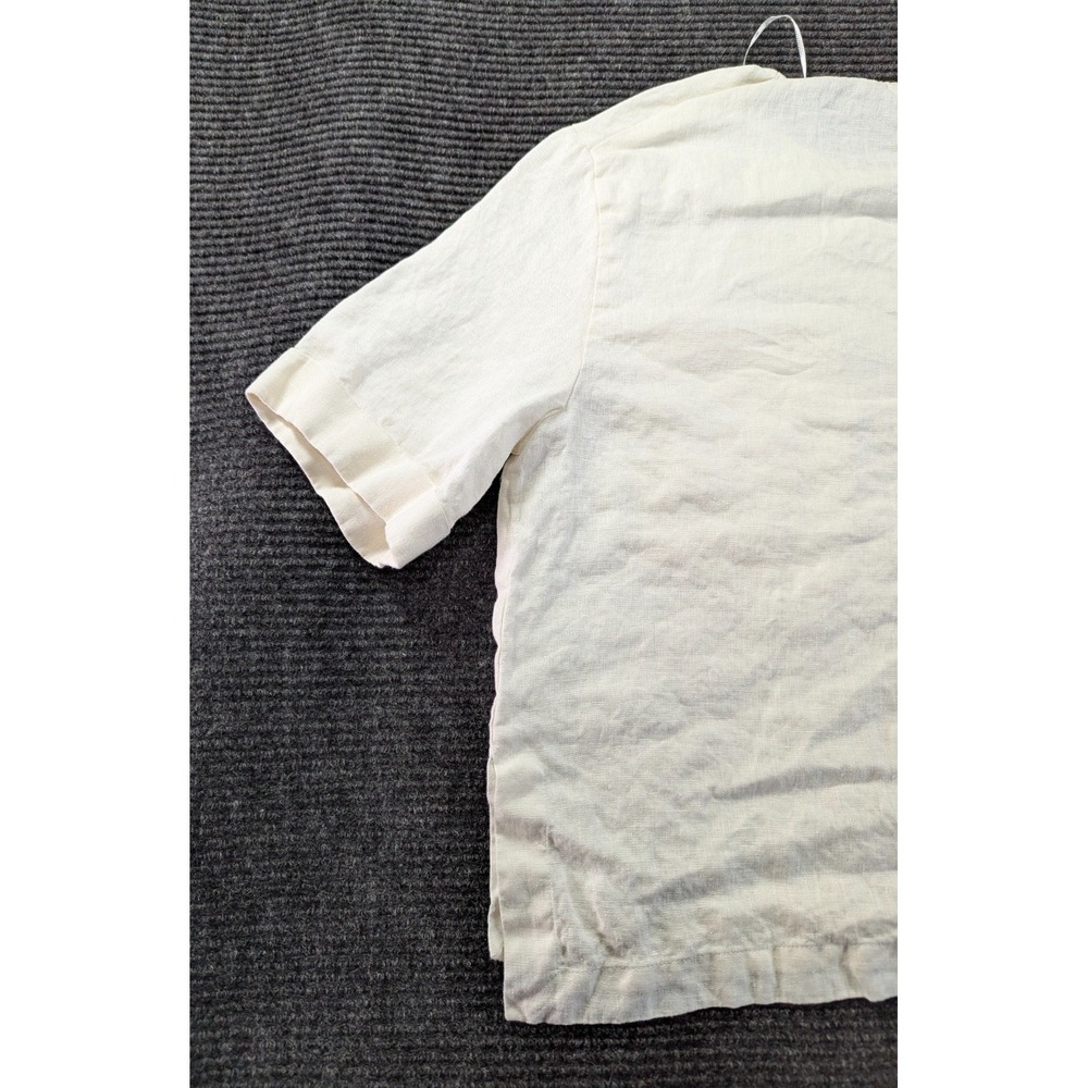 Zara Blouse Top Womens Small Cream Linen Chest Pocket Split Hem Cuffed Sleeve - Picture 9 of 14